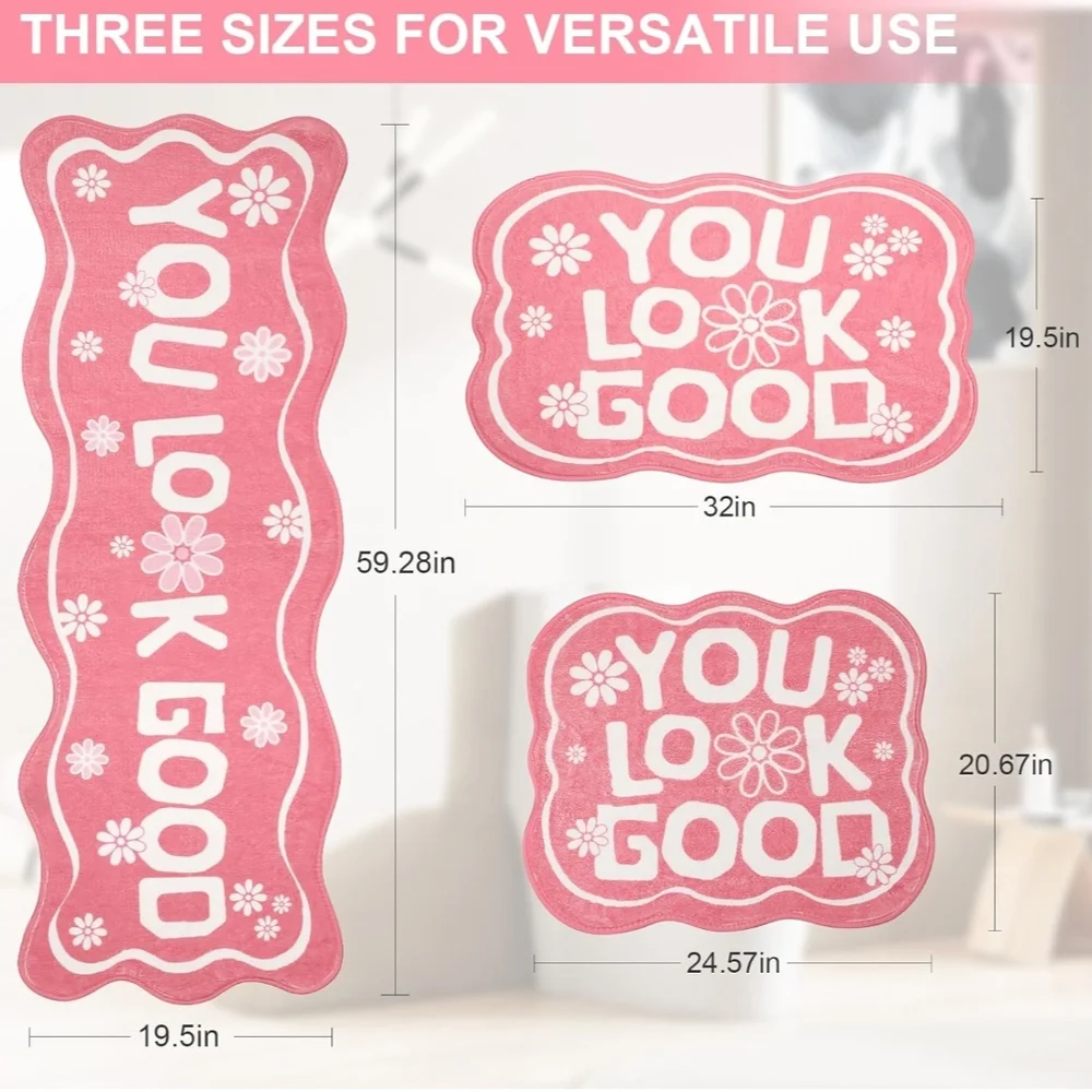 Pink Bathroom Rug Set - 'You Look Good' Design